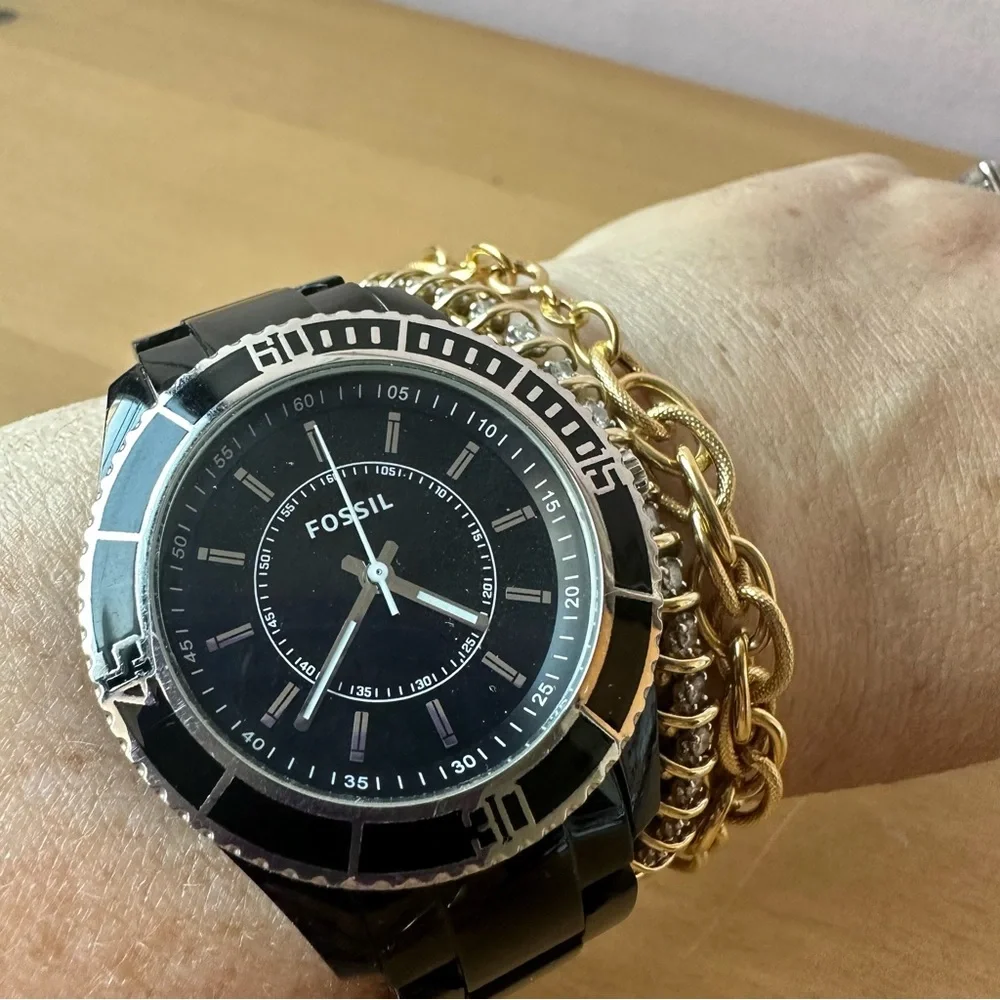 Vintage FOSSIL Black & Navy Blue large unisex watch excellent condition